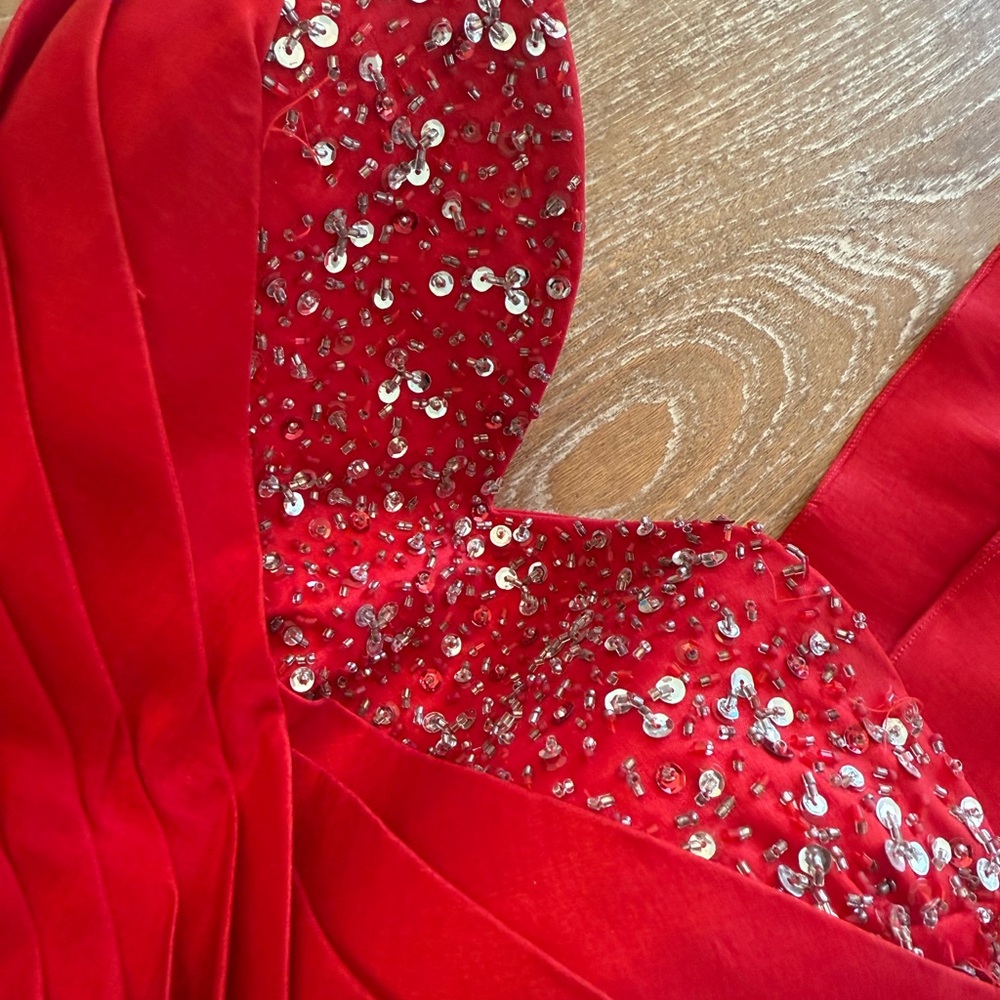 Emanuel Ungaro Red Strapless Dress with Silver Accents